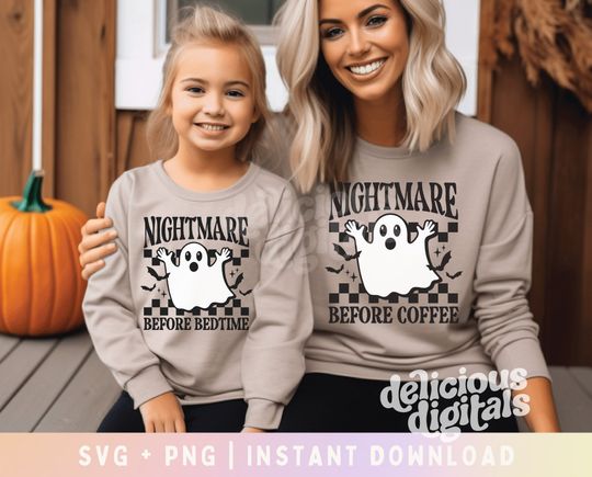Discover Mommy and Me Halloween Shirts SVG PNG, Mother Daughter Son Shirts, Matching Family Shirts, Nightmare before coffee, Nightmare before bedtime