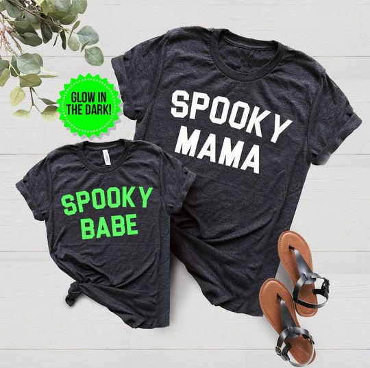 Discover Spooky Mama Spooky Babe Glow In The Dark Shirt | Mommy and Me Halloween Tee | Family Vacation Tee
