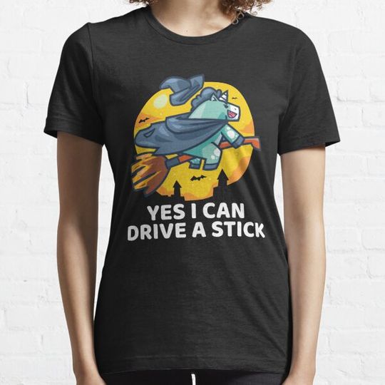 Discover Why Yes Actually I Can Drive a Stick Halloween Witch & Cat T-shirts
