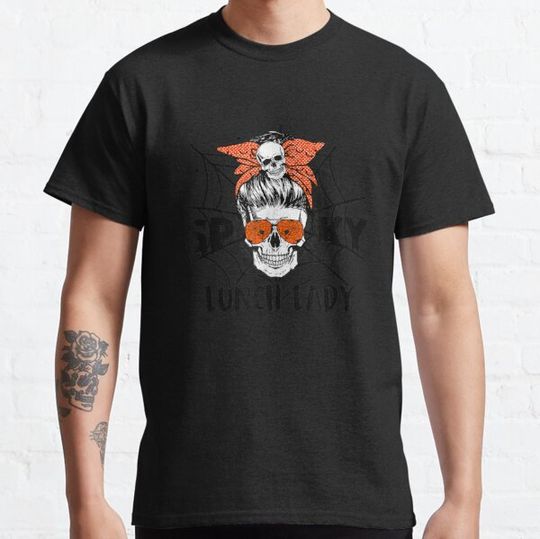 Discover One Spooky Lunch Lady Sugar Skull Pumpkin Halloween Costume T-shirts