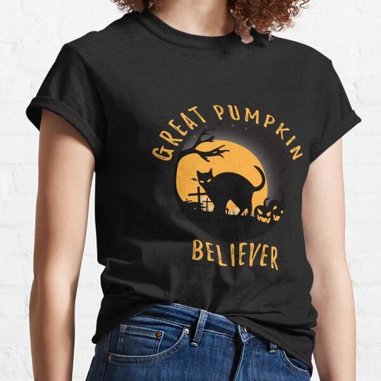 Discover Halloween Black Cat Great Pumpkin Believer T-shirts