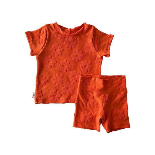 Discover Orange 3D Flowers print T-shirt and Biker Shorts summer outfit -  Baby shower gift - Lounge Set - baby Halloween outfit - toddler clothes