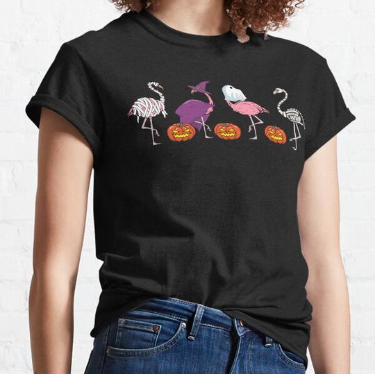 Discover Halloween Flamingo Squad Witch Mummy Skeleton Ghost Costume T-shirts