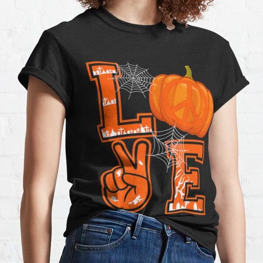 Discover LOVE Peace Sign Pumpkin V Sign Hippie Halloween T-shirts