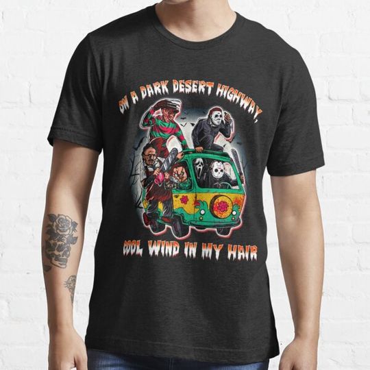 Discover On-A-Dark-Desert-Highway-Cool-Wind-in-My-Hair-Horror-Movies-Characters-Scoobydoo-Halloween T-shirts