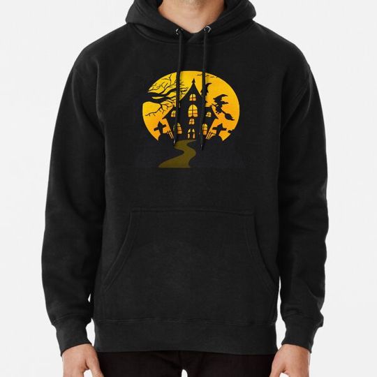 Discover Halloween Day : witch with her bats and her palace Hoodies