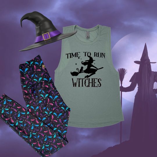 Discover Halloween Running Shirt, Time to Run Witches Tank, Witch Workout Outfit, Spooky Tank Top, Funny Halloween Tee,Gym Tank, HIIT Shirt, Crossfit