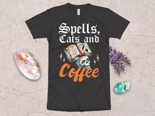 Discover Funny Witch Shirt / Spells Cats Coffee T-Shirt / Womens Mystical Occult Clothing / Witchy Kitty Graphic Tee Gift / Witchcraft Sweatshirt