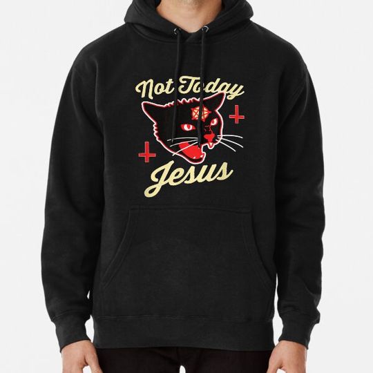 Discover Not Today Jesus Hail Satan Satanic Cat Death Metal Halloween Hoodies