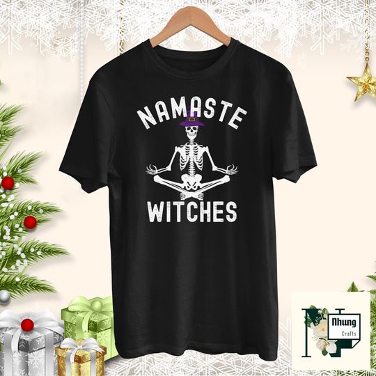 Discover Namaste Skeleton Witches Halloween T-Shirt