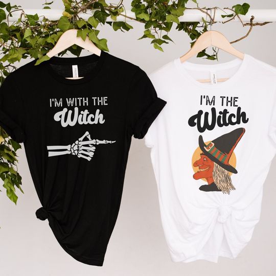 Discover I'm with the Witch Funny Halloween Couple T-Shirt