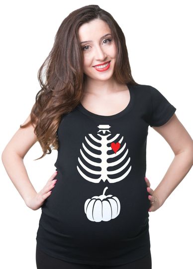 Discover Halloween Skeleton Pumpkin Funny Maternity T-Shirt Pregnancy Tee Shirt Halloween Party