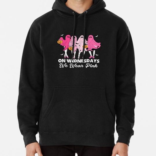 Discover On Wednesday We Wear Pink Ghost Halloween Pink Breast Cancer Hoodies