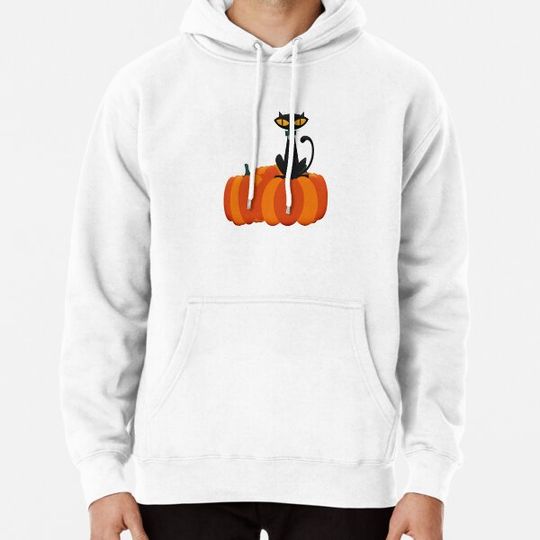 Discover Halloween Black Cat sitting on Pumpkin Hoodies