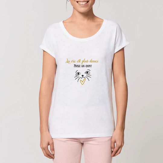 Discover Women's slub t-shirt - life is sweeter with a cat