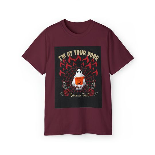 Discover Trick or Treat I'm At Your Door Unisex Ultra Cotton Tee, Halloween tees, Gifts for halloween, Ghost shirt, 2023 Spooky seas