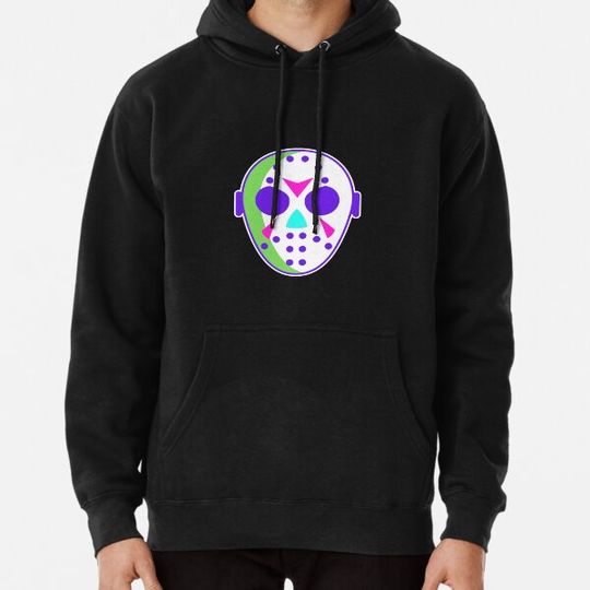 Discover Hockey mask horror 90's themed bright colored sticker magnet pin Hoodies