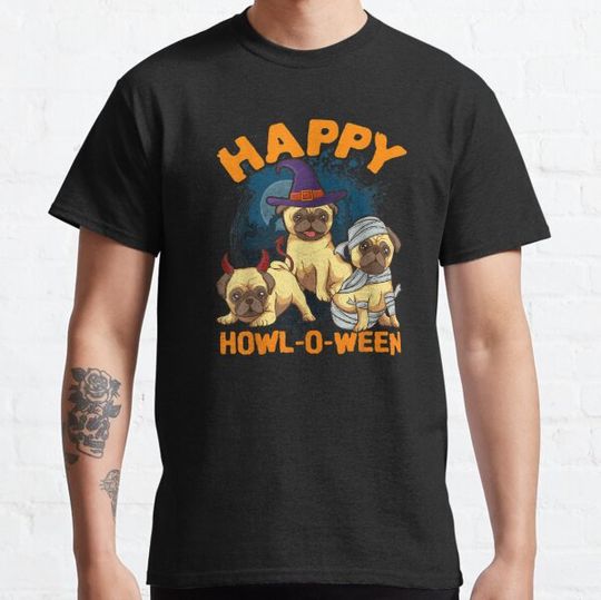 Discover Halloween Pug Mom Dad HAPPY HOWL-O-WEEN Pugs Dog Lovers Gift T-shirts