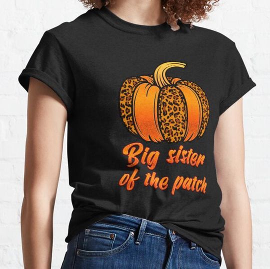 Discover Big Sister Of The Patch Cute Orange and Leopard Print Pumpkin T-shirts