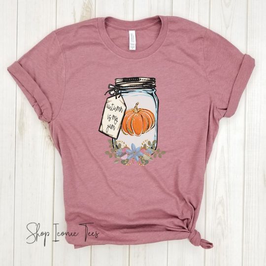 Discover Autumn is my Jam - Mason Jar with Pumpkin, Cute Fall Shirts, Fall Yall, Halloween Shirt, Country Shirt, Pumpkin Spice, Soft Tshirt.