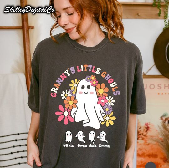 Discover Grannys Little Ghouls Shirt, Halloween Granny Shirt With Kids Names, Custom Kids Name Shirt, Custom Halloween Shirt For Granny
