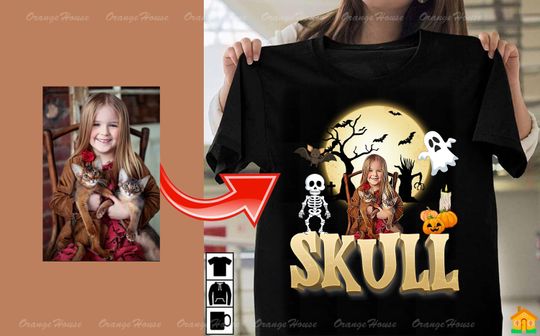 Discover Vintage Halloween Skull shirt with custom photo.Custom halloween shirt,cute ghost,halloween hoodie,halloween sweatshirt,halloween kids shirt