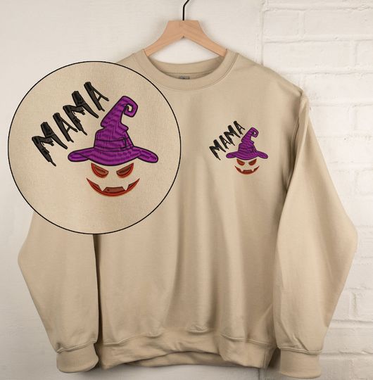 Discover Pumpkin Mama Witch Embroidered Sweatshirt, Halloween Shirt, Pumpkin Sweatshirt, Matching Shirt, Custom Halloween Shirt, Embroidered Shirt