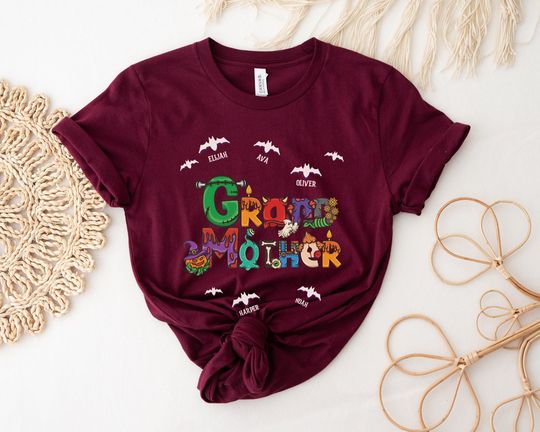 Discover Personalized Spooky Grandmother, Custom Kidnames, Autumn Fall Grandmother Shirt, Halloween Grandmother Tee Shirt, Trick or Treat Shirt