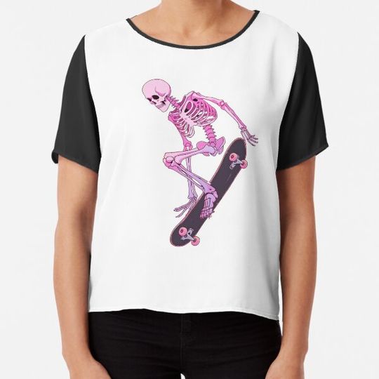 Discover Pink skeleton on the skateboard T-shirts