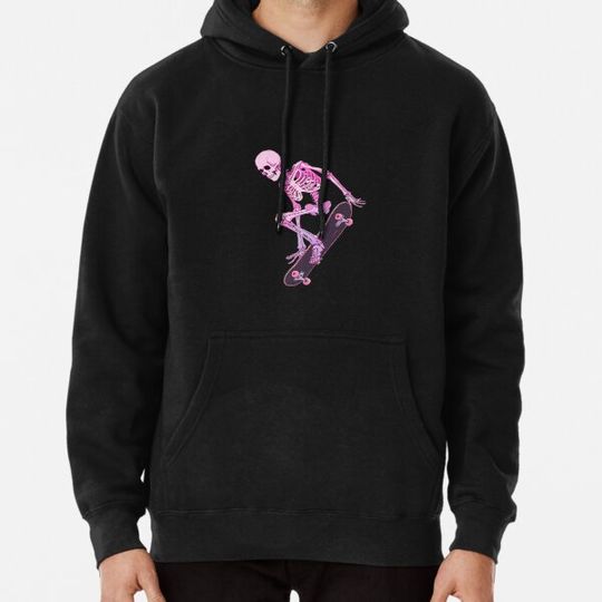 Discover Pink skeleton on the skateboard Hoodies