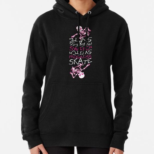 Discover Skeleton Skateboard Design Switch Progress Skate Inspirational Art (Pink) Hoodies