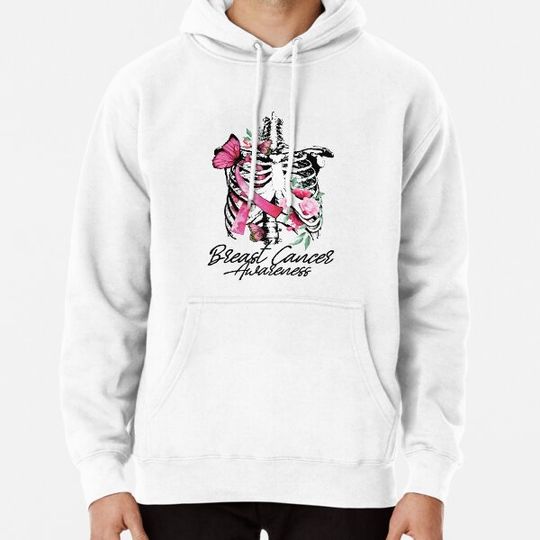 Discover Brast Cancer Awareness Ribbon Skeleton Funny Halloween Gift Hoodies