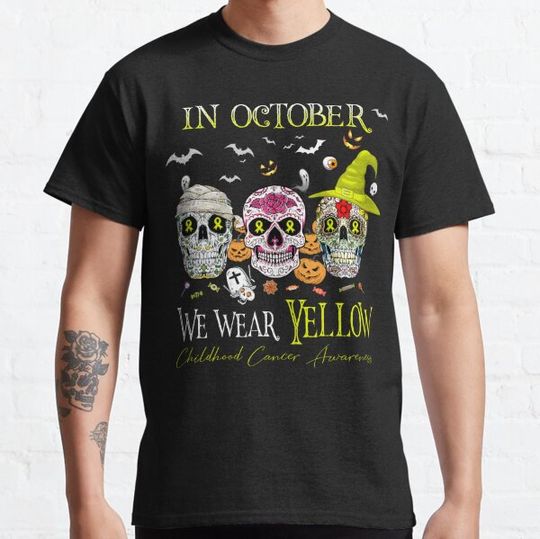 Discover In October We Wear Yellow Childhood Cancer Awareness T-shirts