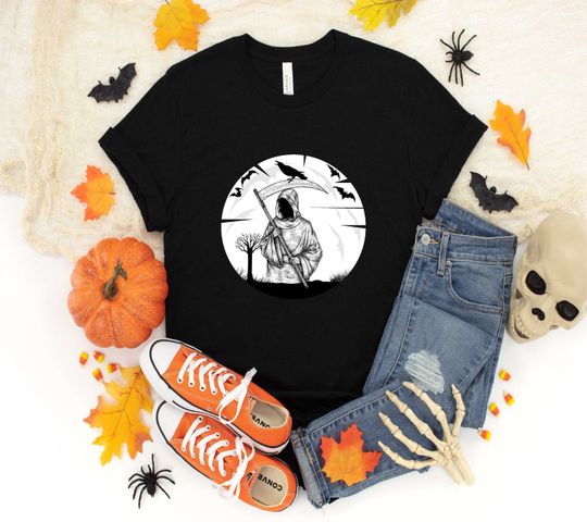 Discover Death Grim Reaper Halloween T-Shirt Distressed Vintage Look For Men Womens Girls, Halloween Long Sleeve, Sweatshirt, Hoodie