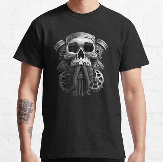 Discover SKULL BEARD DARK MECHANIC PISTON CAR MOTORCYCLE BLACK T-shirts