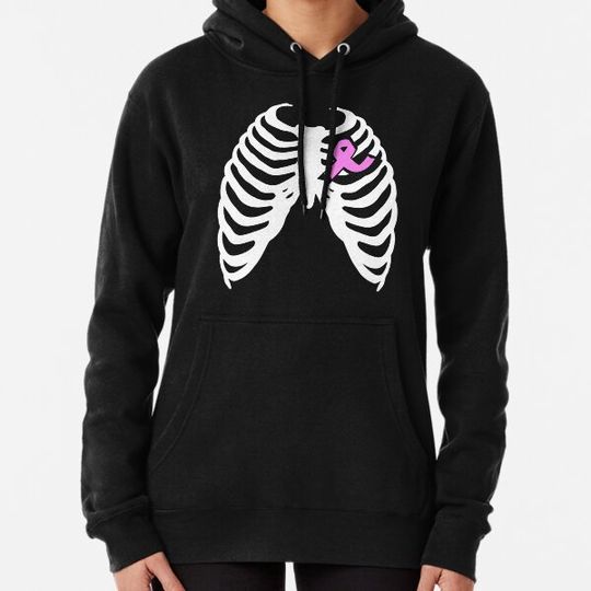 Discover Skeleton Ribs Pink Ribbon Breast Cancer Awareness Hoodies