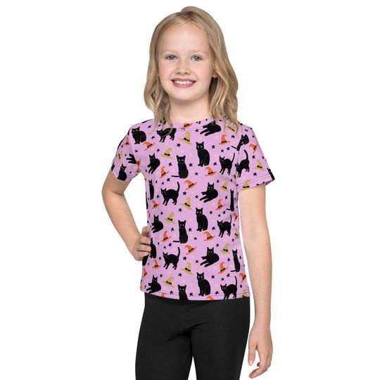 Discover Kids Black Cat Halloween T-Shirt with Witches Hat