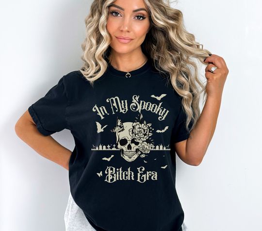 Discover Whimsigoth Halloween  Tee,In My Spooky Bitch Era Tshirt,Dark Academia Floral Skull Shirt For Women,Spooky Season Shirt For Her