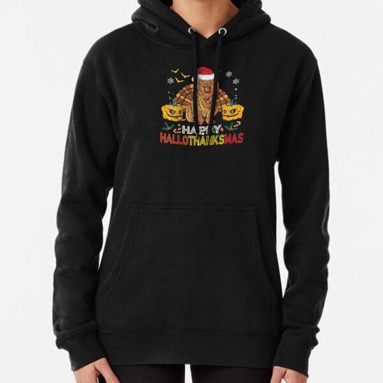 Discover Happy HalloThanksMas Lion Halloween Thanksgiving Christmas Raglan Baseball Tee Hoodies