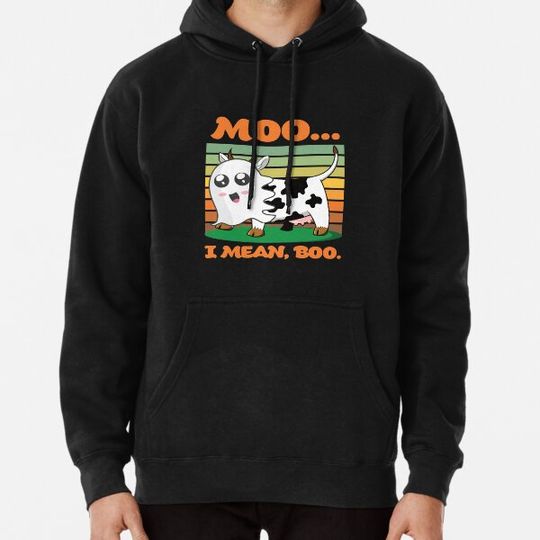 Discover Moo, I Mean Boo - Funny Cow Ghost Halloween Design Hoodies
