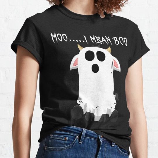 Discover Moo I Mean Boo Funny halloween Cow Boo Ghost Cow Essential T-shirts
