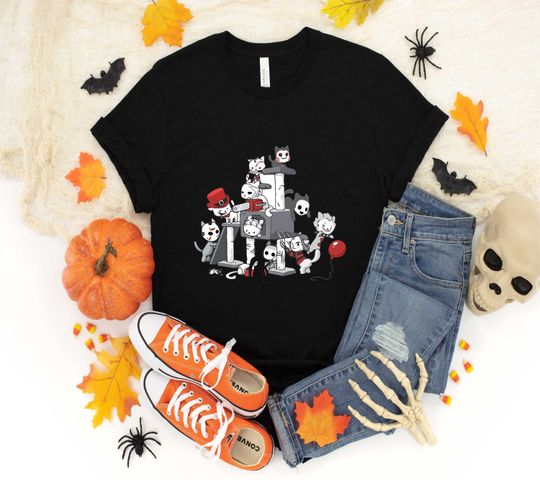 Discover Horror Movies Cat Funny Halloween T-Shirt For Men Womens Girls, Long Sleeve, Sweatshirt, Hoodie