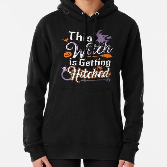 Discover Womens This Witch Is Getting Hitched Halloween Engagement Wedding V-Neck Hoodies