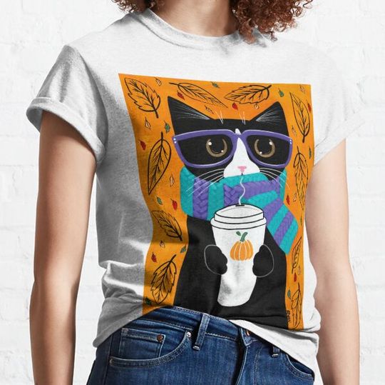 Discover Autumn Tuxedo Coffee Cat T-shirts