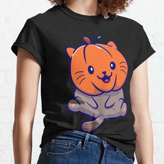 Discover Cute Halloween Pumpkin Cat T-shirts