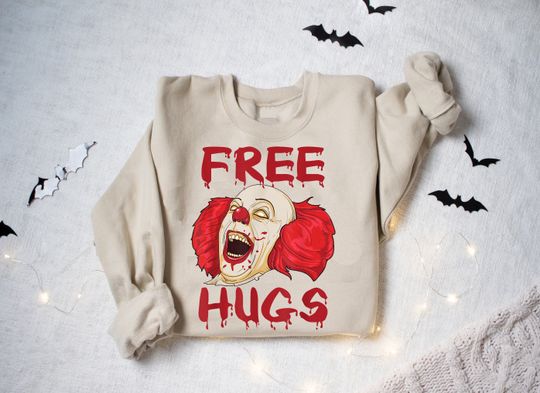 Discover Vintage Halloween Free Hugs Halloween Evil Killer Scary Clown Horror Shirt, Scary Classic 90's Movie Gear Shirt, Horror Movie Killer Shirt