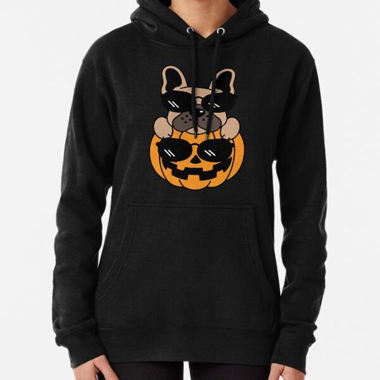 Discover Funny Halloween Pumpkin Jack O' Lantern & Dog With Sunglasses T-Shirt Hoodies