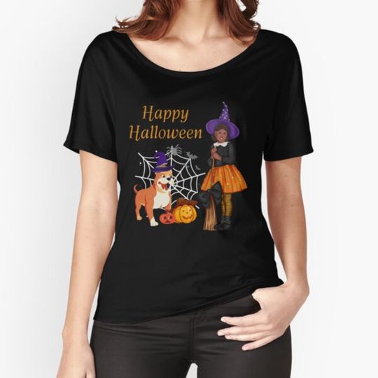Discover Happy Halloween cute dog and witch T-shirts