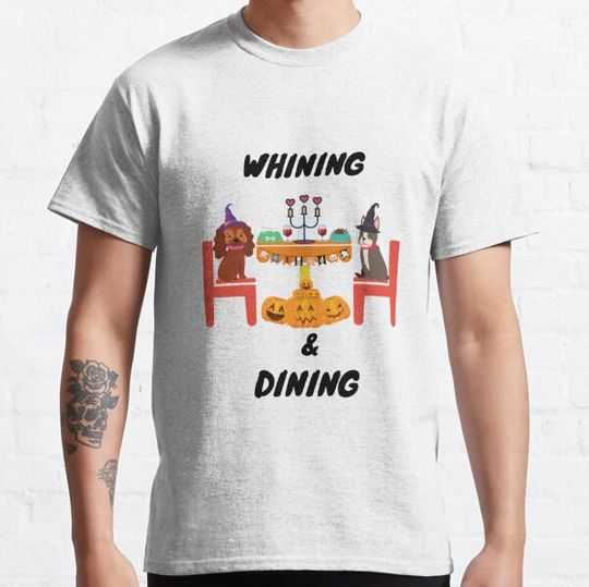 Discover Whining and Dining Poodle and Bulldog - Halloween Dog theme T-shirts