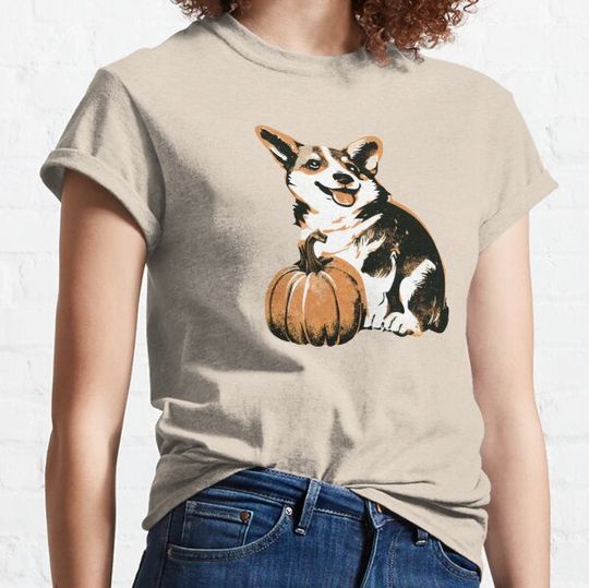 Discover Happy Corgi and Pumpkin T-shirts